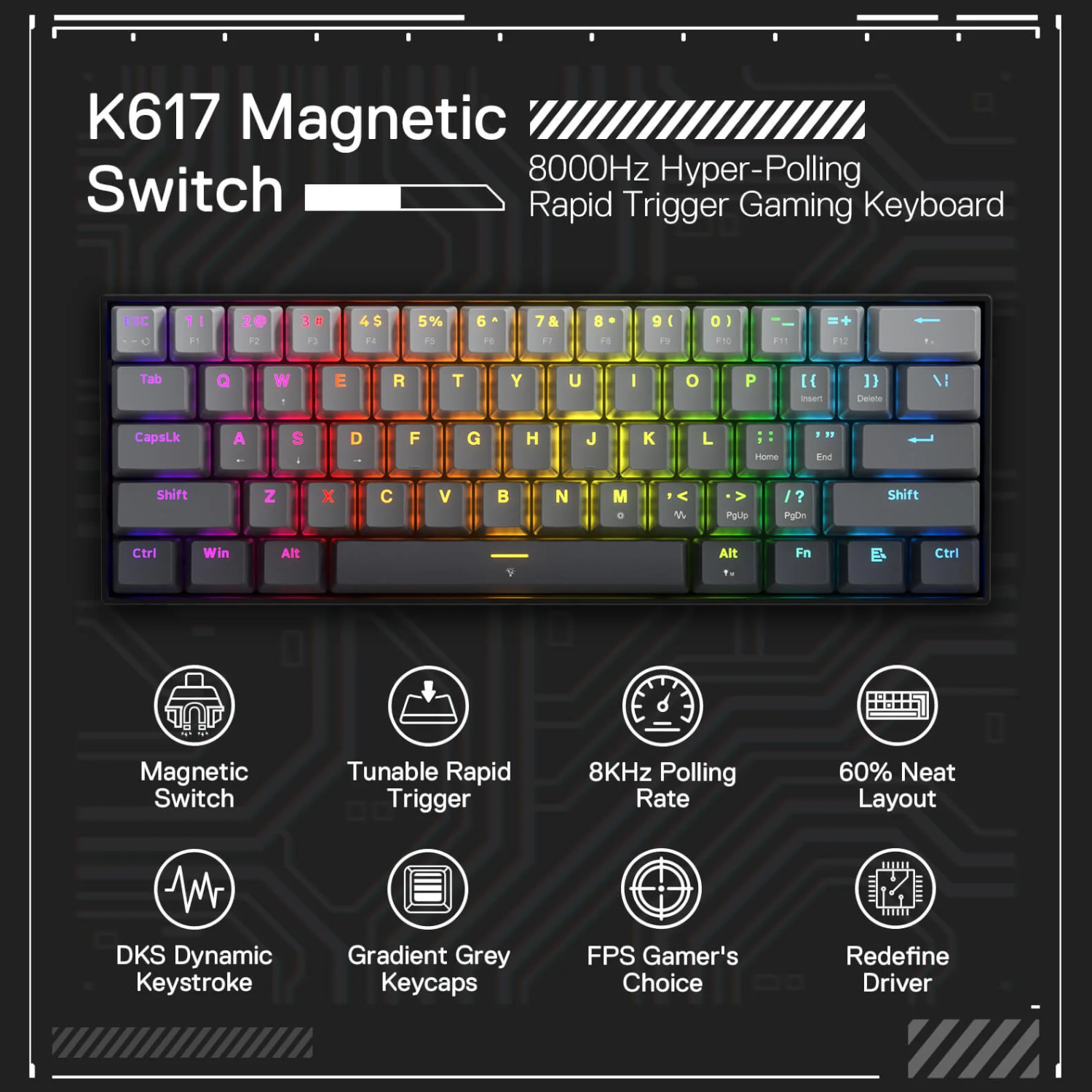 K617 FIZZ Rapid Trigger 60% Magnet Hall Switch Wired RGB Gaming