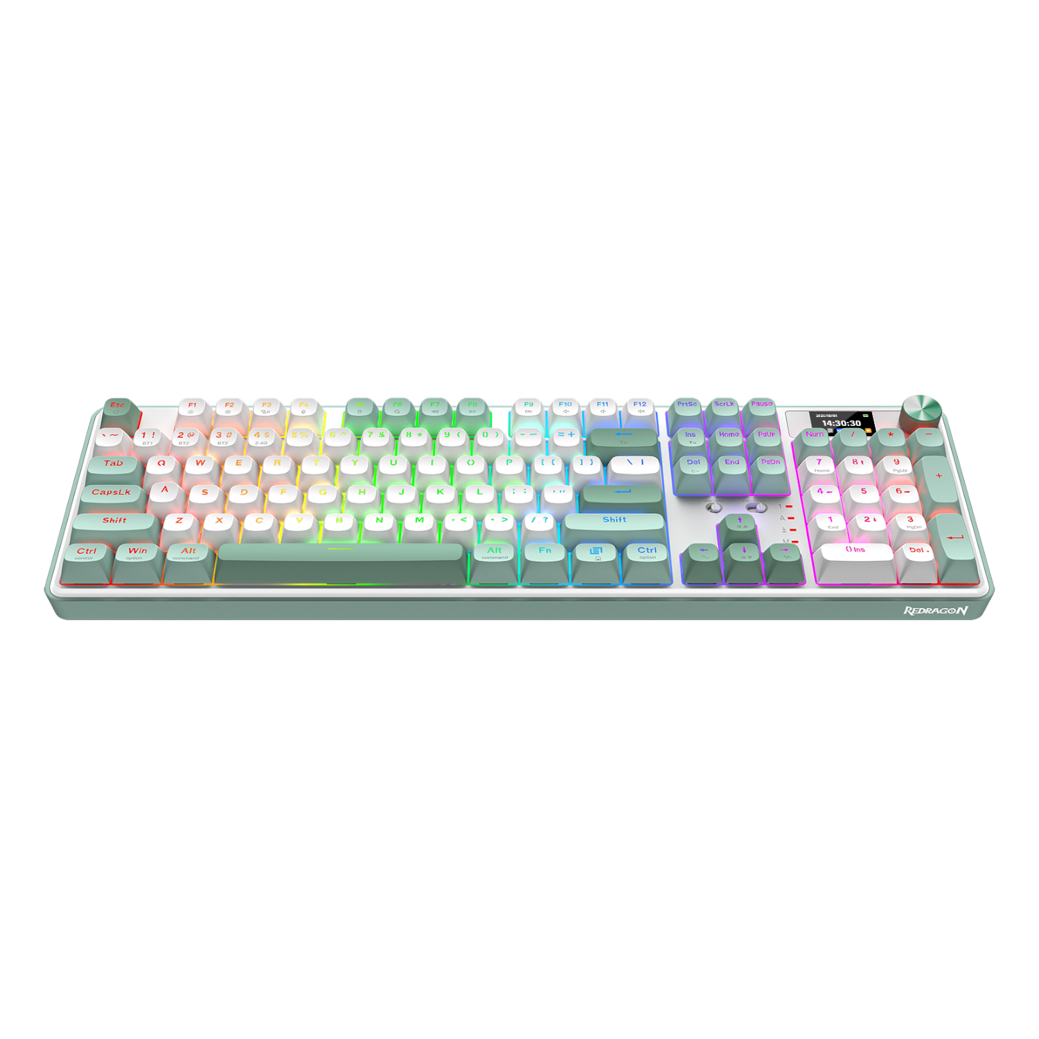 RD-K761WG-RGB-PRO_Redragon-WYVERN-K761-Pro-Full-size-RGB-Wireless-Mechanical-Gaming-Keyboard-White-Green_wr_01a WYVERN K761 Pro Full-size RGB Wireless Mechanical Gaming Keyboard - White/Green - Image 1