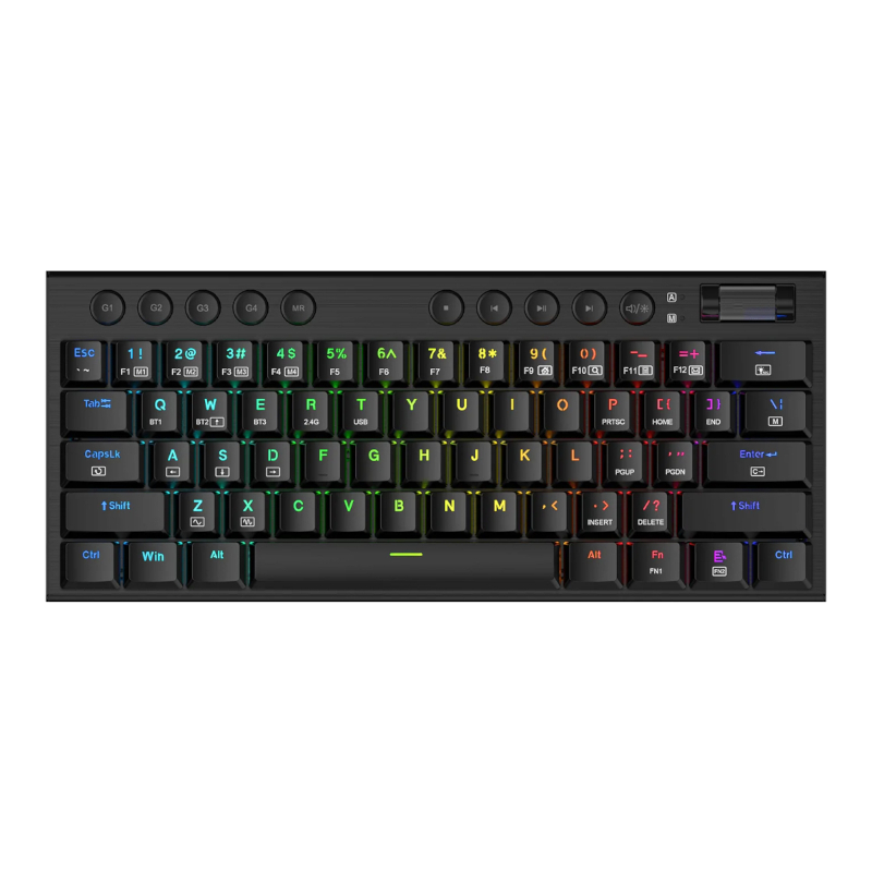 RD-K632RGB-PRO_wr_01 Horus Mini Pro 61Key Wireless Bluetooth Red Switch RGB Low Profile Gaming Mechanical Keyboard - Black - Image 1